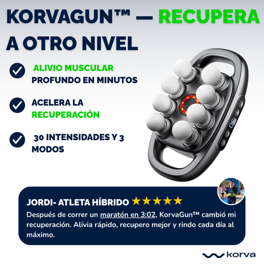 KorvaGun™ – Pistola de Masaje para Recuperación Muscular Profunda